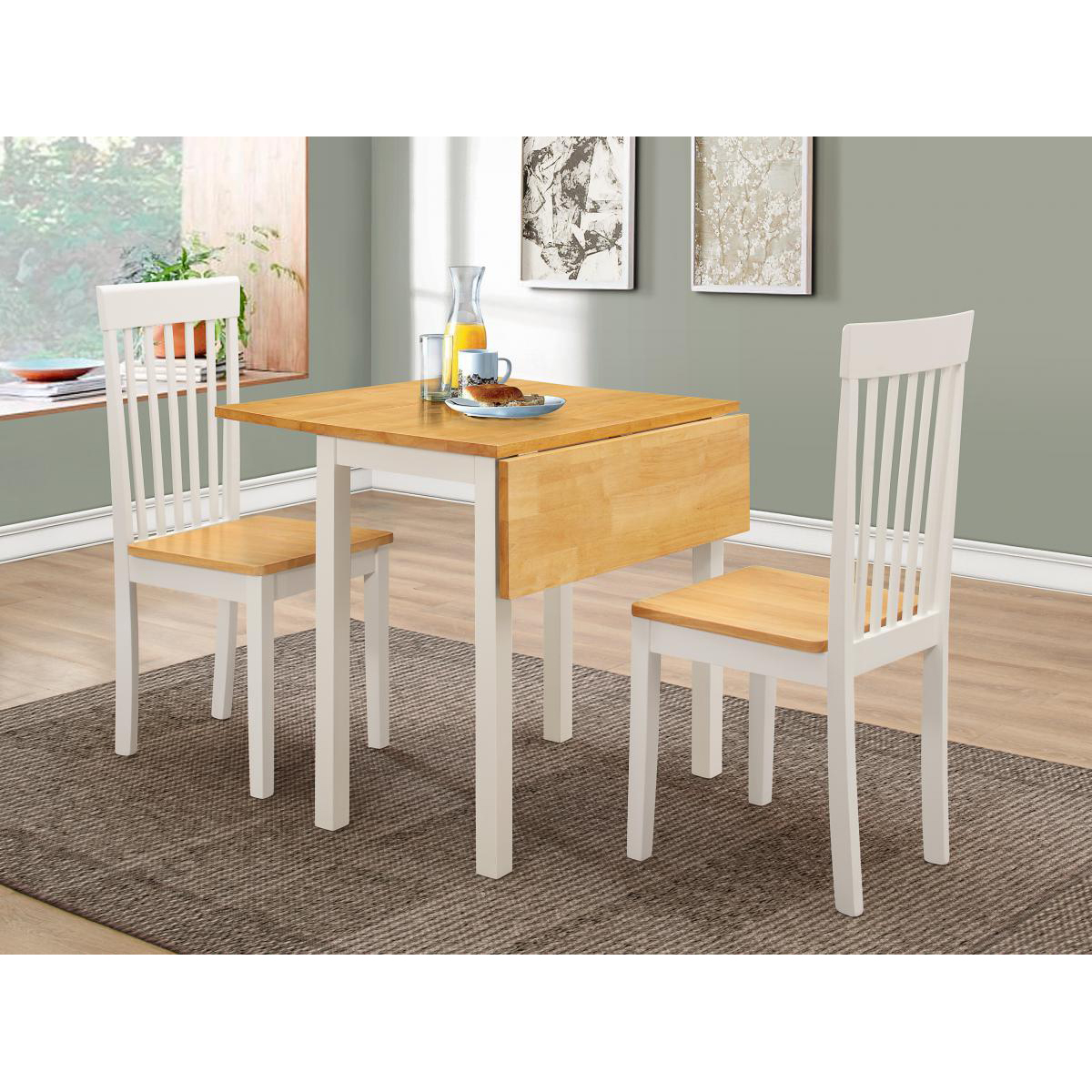 Axminster Natural Oak Drop-Leaf Dining Set with 2 Chairs - Amber White - Sigrid Mills