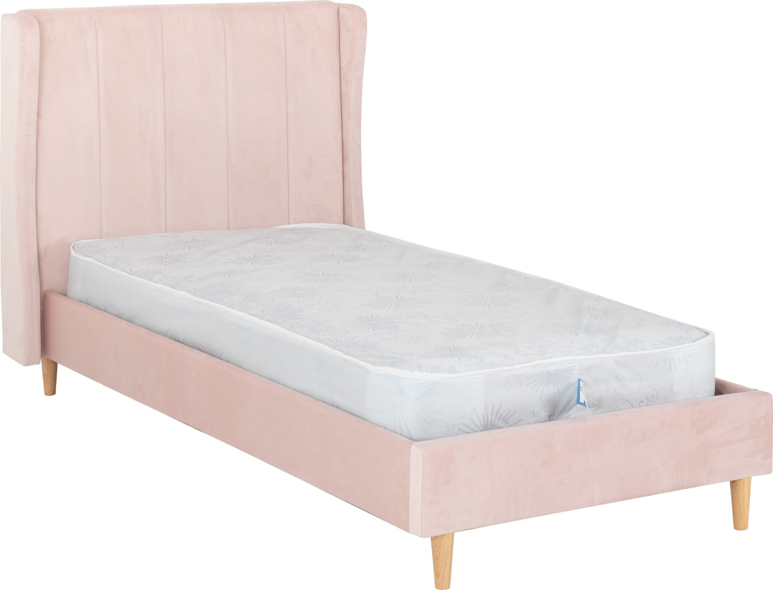 Amelia 3ft Single Bed - Pink Velvet Fabric - Budget Deals