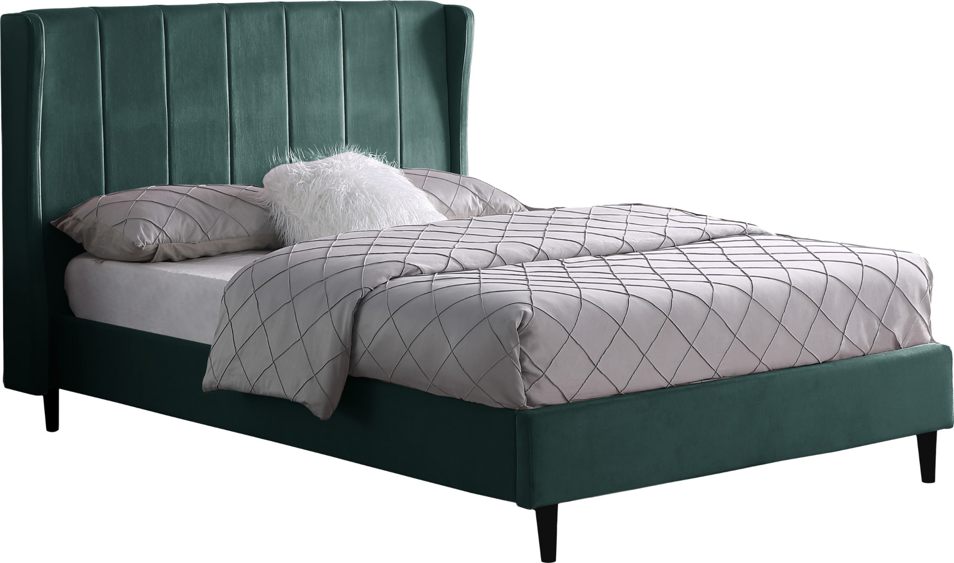Amelia 4ft6 Double Bed - Green Velvet Fabric - Budget Deals