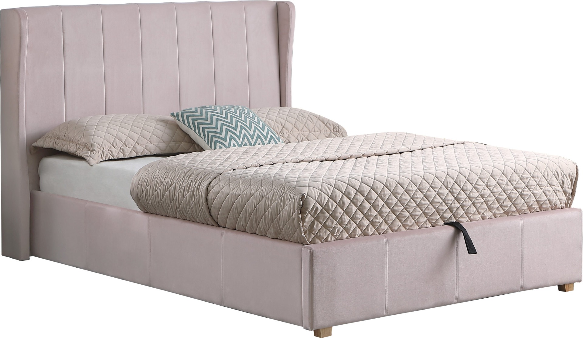 Amelia Plus 4ft6 Double Storage Bed - Pink Velvet Fabric - Budget Deals