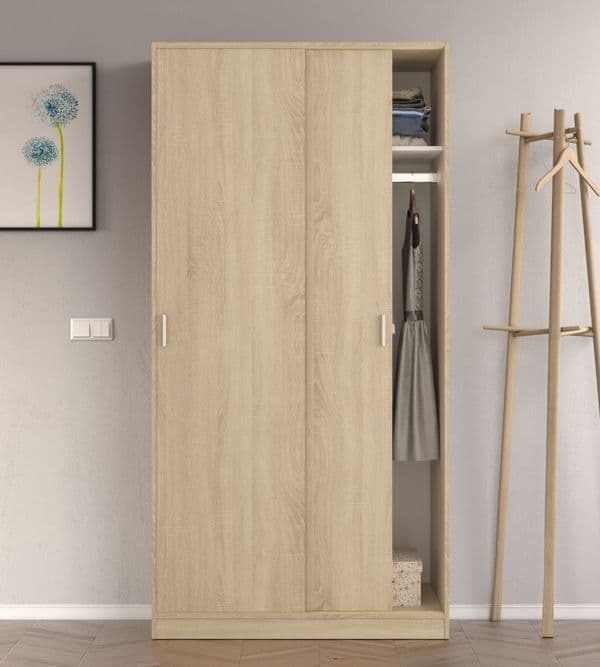 Sliding Wardrobe - ERICH 2 Door Wardrobe Oak Finish 100cm - Dalton Home
