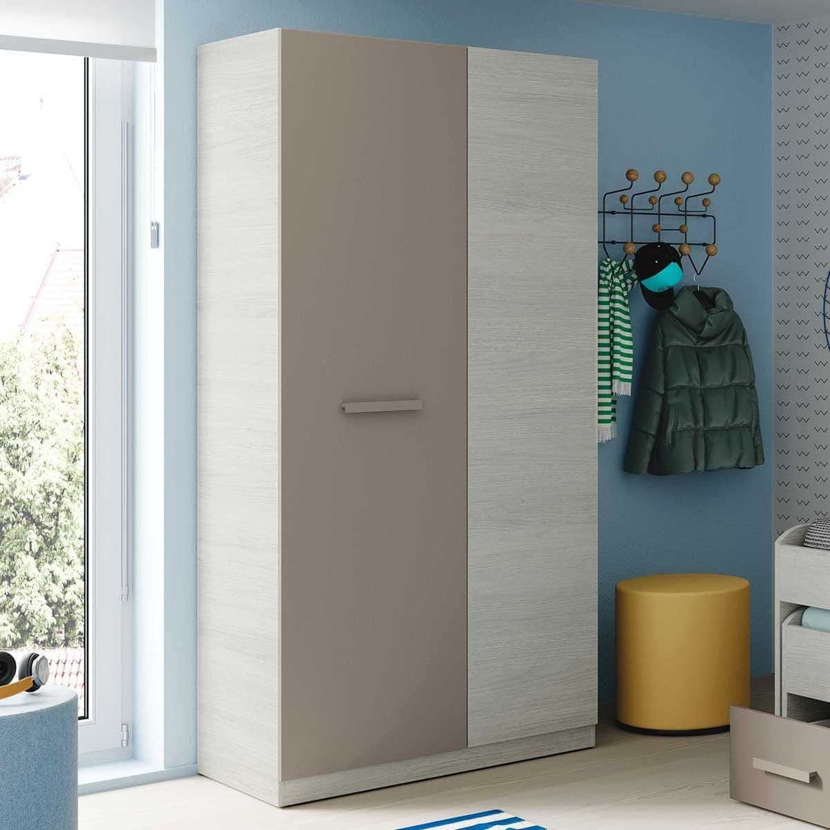 Wardrobe - ALMIRA 2 Door Wardrobe White and Grey 90cm - Dalton Home
