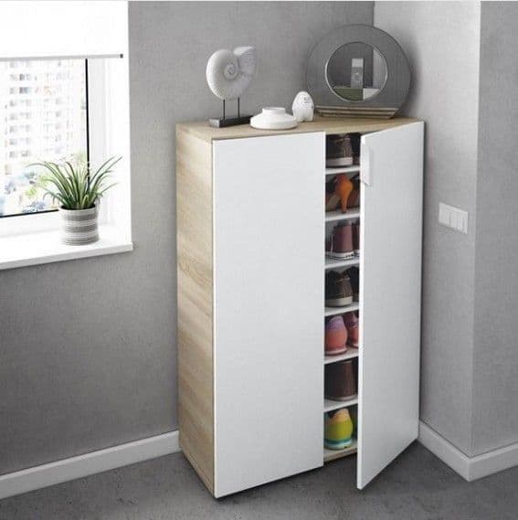 Romero White And Oak Effect 30 Pairs Shoe Cupboard Cabinet - White - Dalton Home