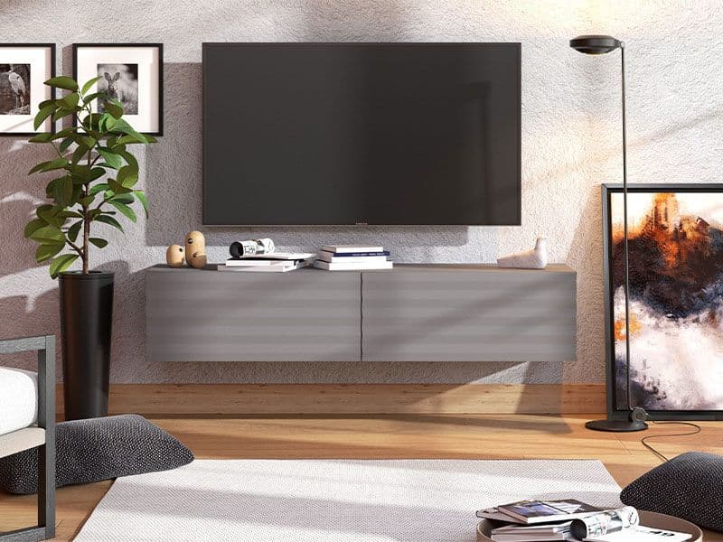 Amarentino Graphite Grey Wall Mounted Floating Wide Large TV Unit - Grey - Dalton Home