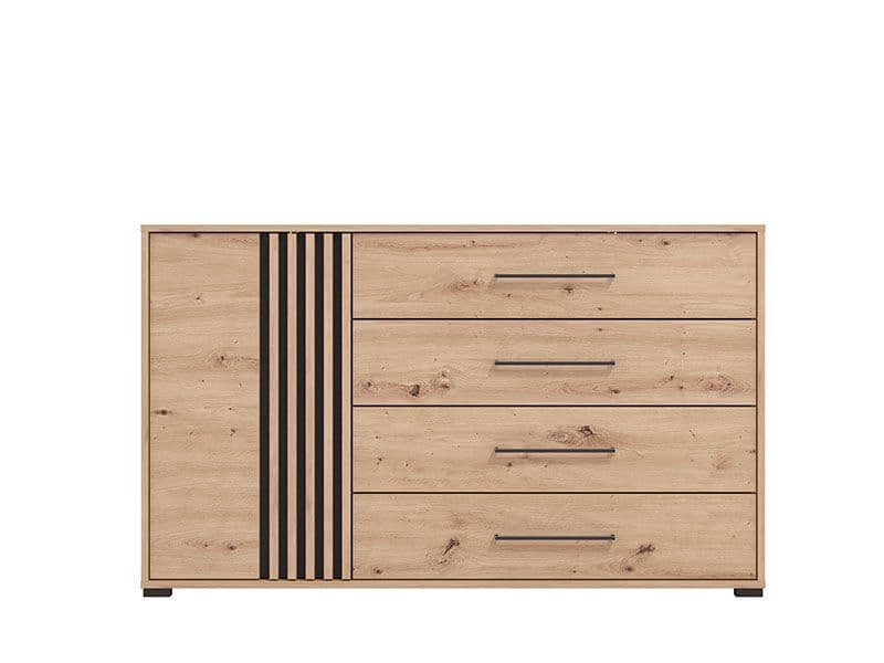 Asmaranova Oak Effect And Black 4 Drawer Sideboard - Oak - Dalton Home