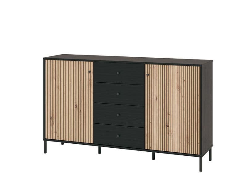 Cliftonova Slatted Artisan Oak Effect And Black Sideboard - Oak - Dalton Home