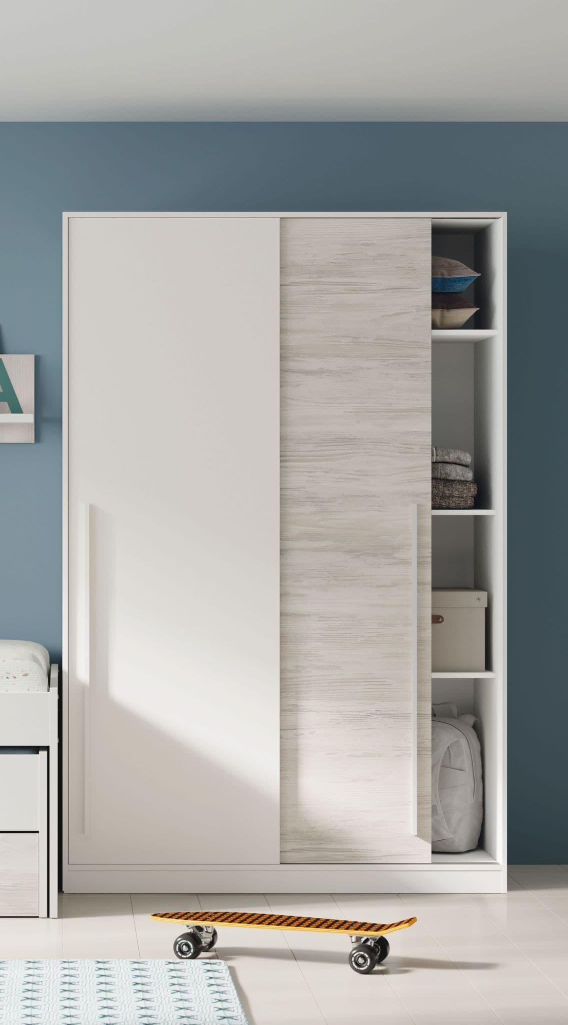 COLF 2 Door Sliding Wardrobe White and Oak - 120cm - Dalton Home