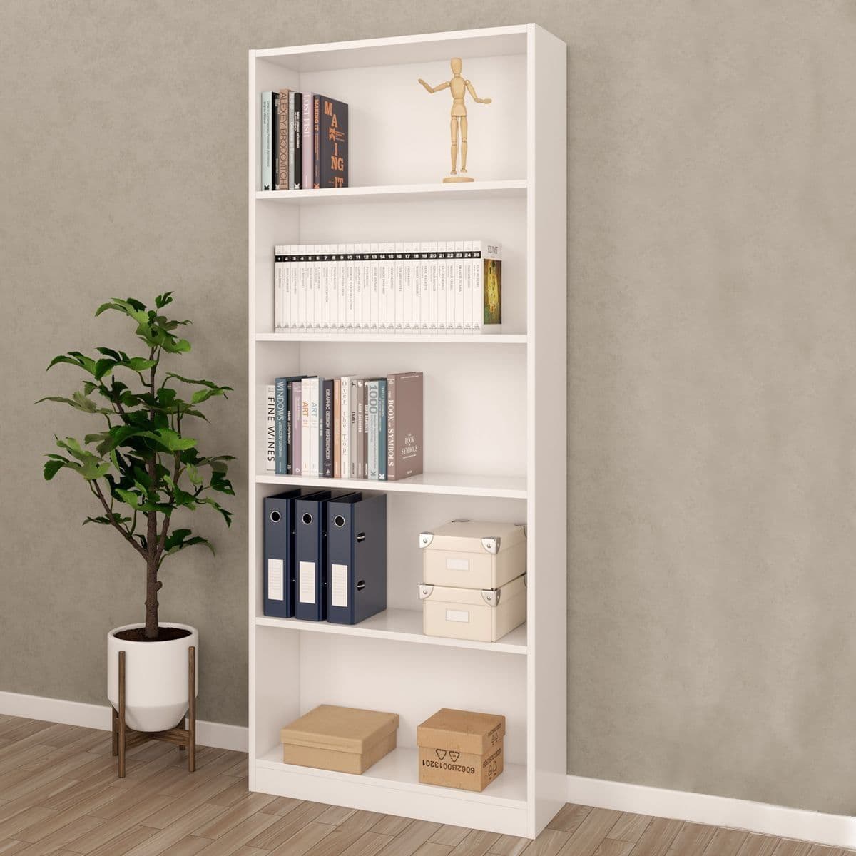 Pedrosky Large Artic White Bookcase Bookshelf - White - Dalton Home