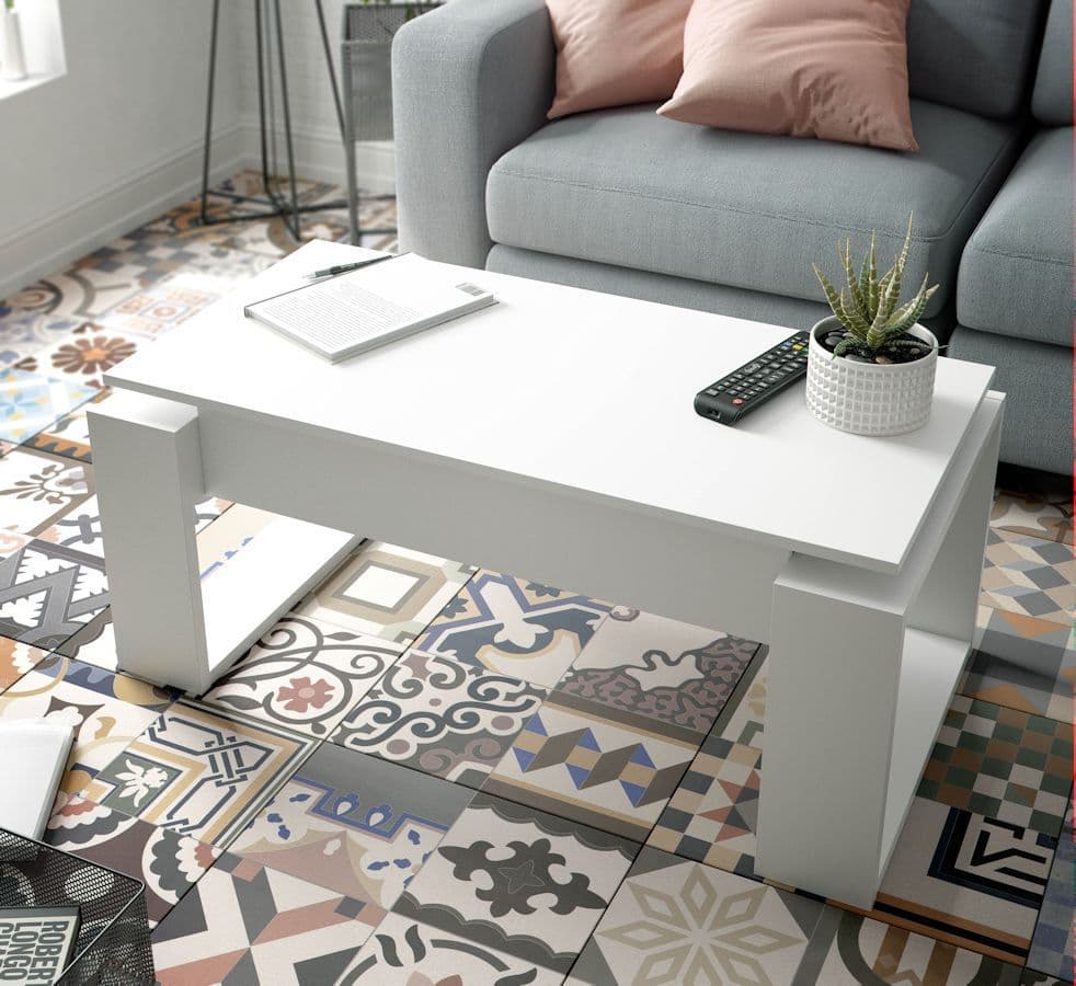 Hugorres White Coffee Table with Lift up Storage - White - Dalton Home