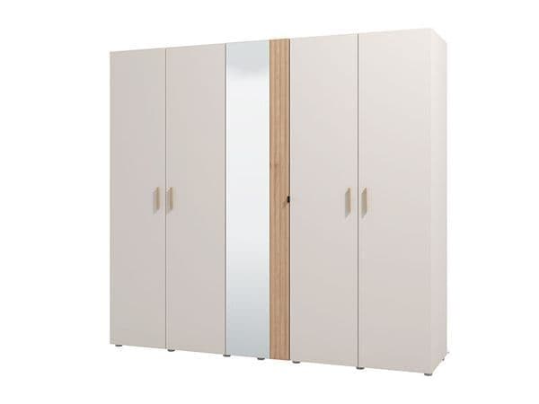 Wardrobe - GRANDE 5 Door Mirrored Wardrobe Cashmere And Artisan Oak Effect 220cm - Dalton Home