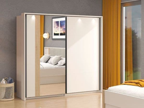 Sliding Wardrobe - GRANDE 2 Door Wardrobe Cashmere And Artisan Oak Effect 220cm - Dalton Home