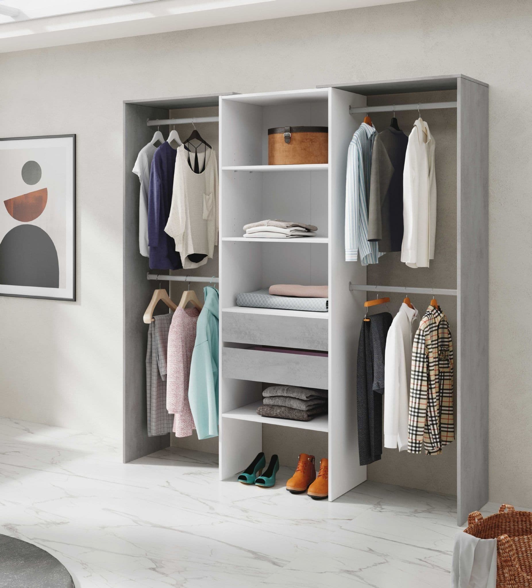 Guadalupique Large Concrete Grey and White Open Door Wardrobe - Grey - Dalton Home