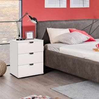Bedside Table - HIGHAM 3 Drawer Nightstand Arctic White 45cm - Dalton Home