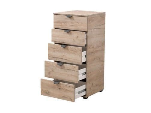 HIGHAM Oak Finish Chest of Drawers - Tallboy, Medium-sized, 5 Drawers - Dalton Home