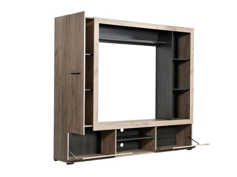 DARREN Grey Oak Effect And Black Entertainment Unit Wall TV Cabinet - Grey - Dalton Home