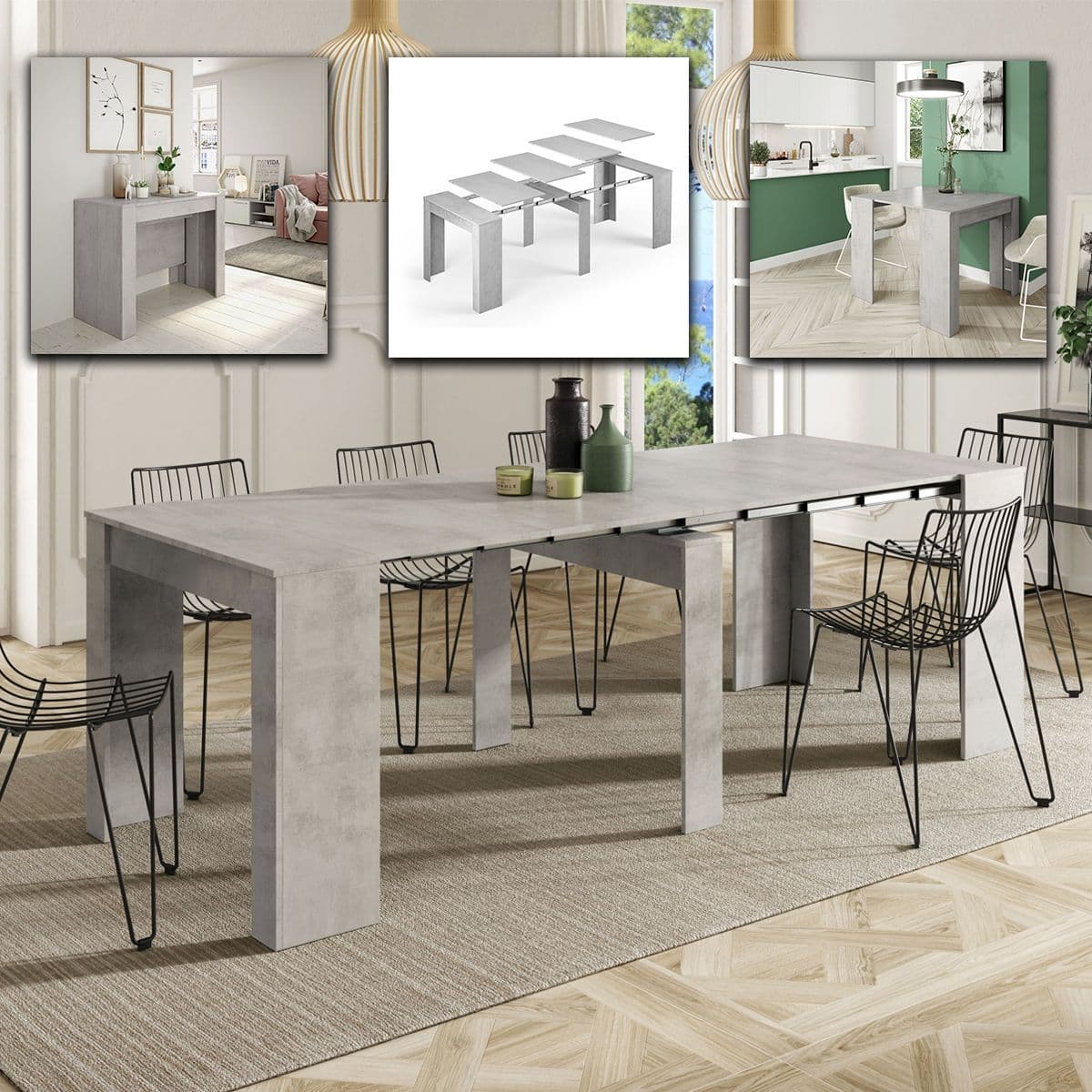 Luizano Concrete Grey Effect Large Extending Dining Table - Grey - Dalton Home