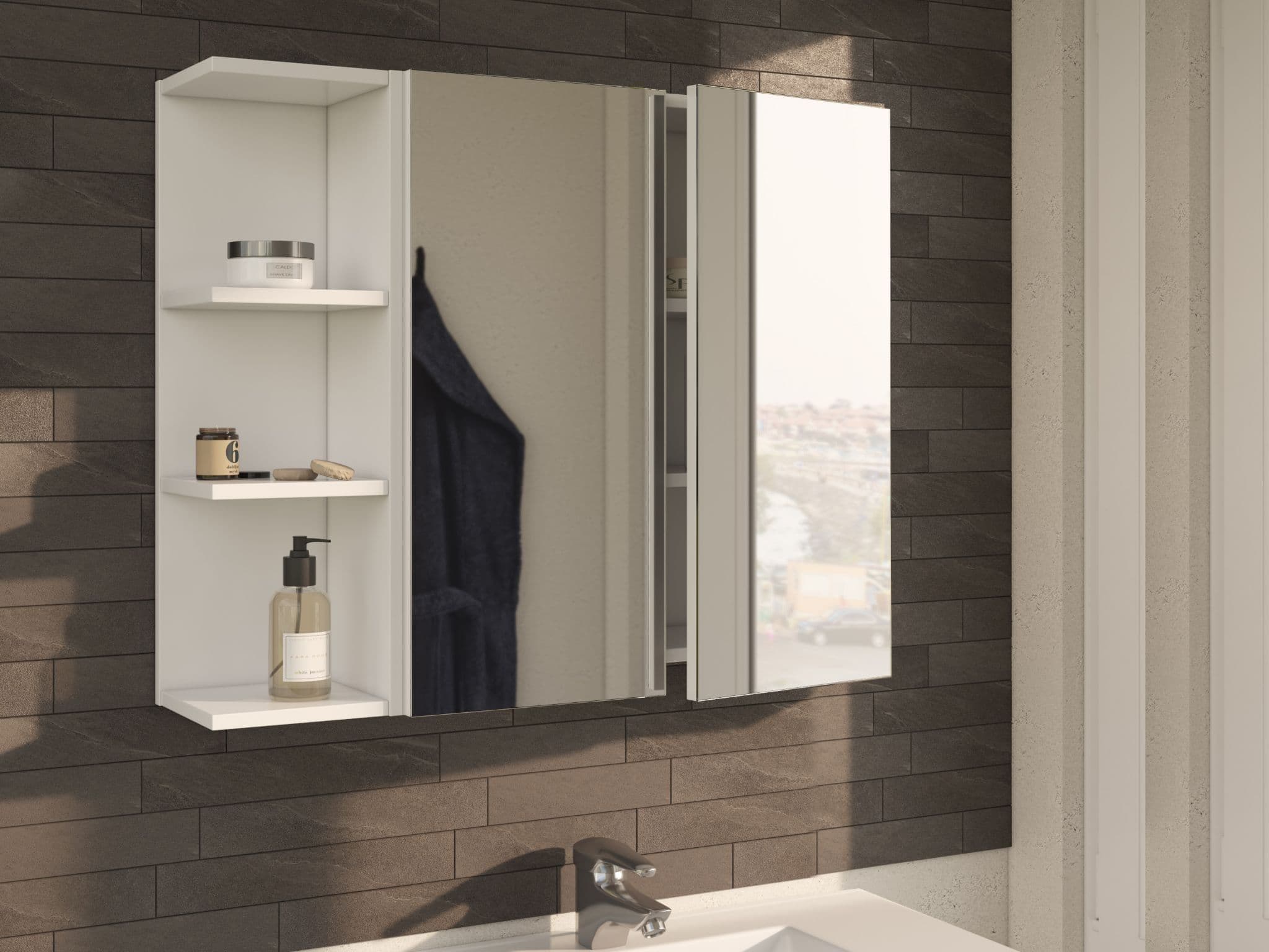 Marvinova 600mm White And Mirrored 2 Door Wall Mounted Bathroom Cabinet - White - Dalton Home