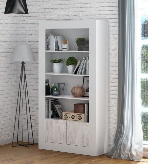 Tevezio White And Wood Effect Tall Bookcase - White - Dalton Home