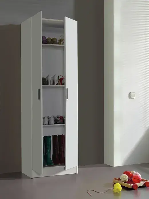 Hudsonique Tall White 2 Door Shoe Storage Utility Cupboard - White - Dalton Home