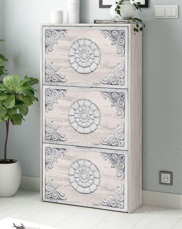 Osakalupe 18 Pair Modern Grey and White Oak Shoe Cabinet - Grey - Dalton Home