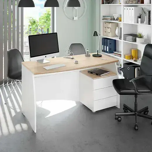 Orisa White And Oak Effect Large Desk With Drawers - White - Dalton Home