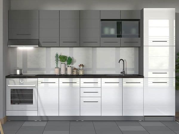 Pedrosky White Gloss and Grey Kitchen Units - White - Dalton Home