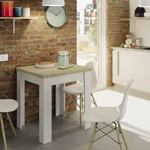 Luizano White And Light Oak Effect Small Extending Dining Table - White - Dalton Home