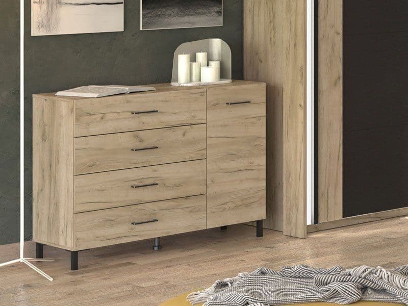 Vilamouris Oak Effect 1 Door 4 Drawer Sideboard Storage Unit - Oak - Dalton Home