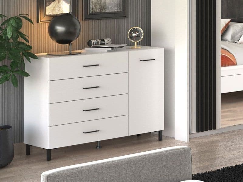 Vilamouris White 1 Door 4 Drawer Sideboard Storage Unit - White - Dalton Home