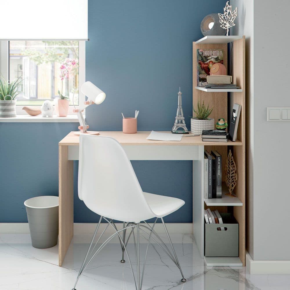 Felixor White And Oak Effect Desk With Bookcase - White - Dalton Home