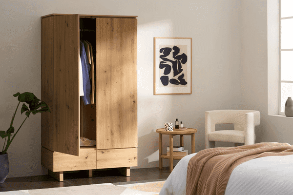 Wardrobe - TUNA 2 Door Wardrobe Artisan Oak Effect 99cm - Dalton Home