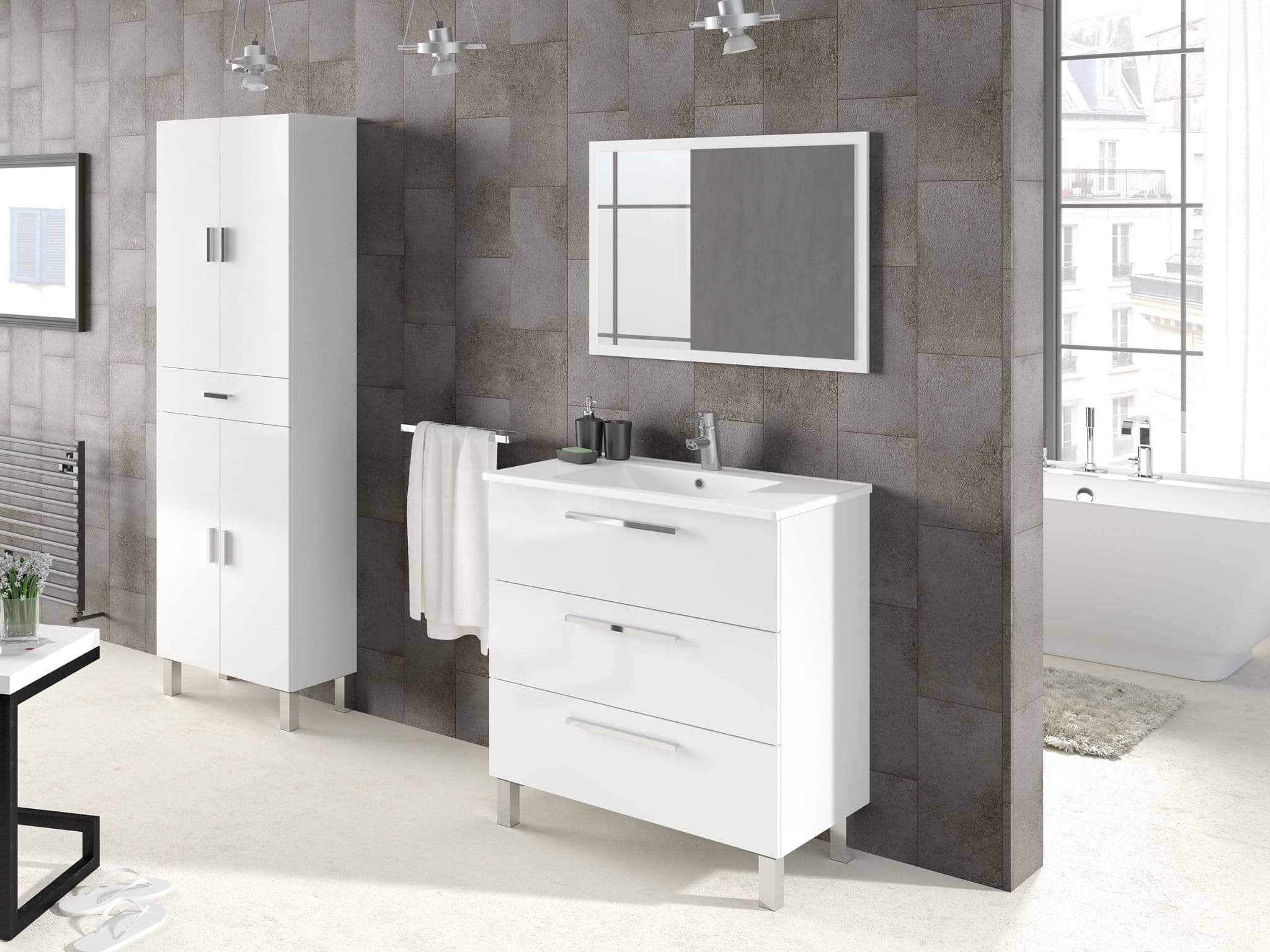 Valderson Bathroom Vanity Sink With Undersink Cupboard White Gloss - White - Dalton Home