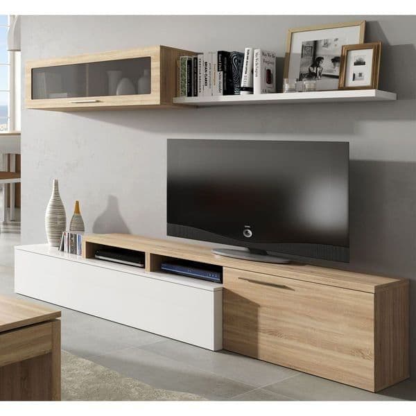 Warringnova White Gloss And Oak Effect Reversible L-Shaped TV Unit Cabinet - White - Dalton Home