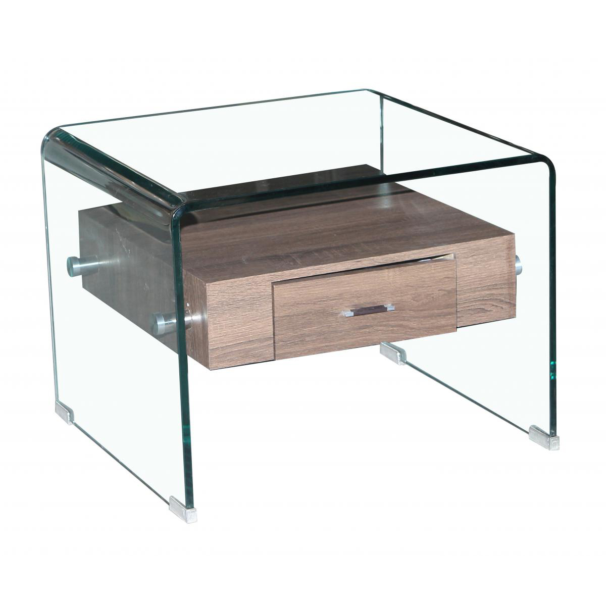 Rochford Clear Glass Lamp Table with Wooden Drawer - Square - Sigrid Mills