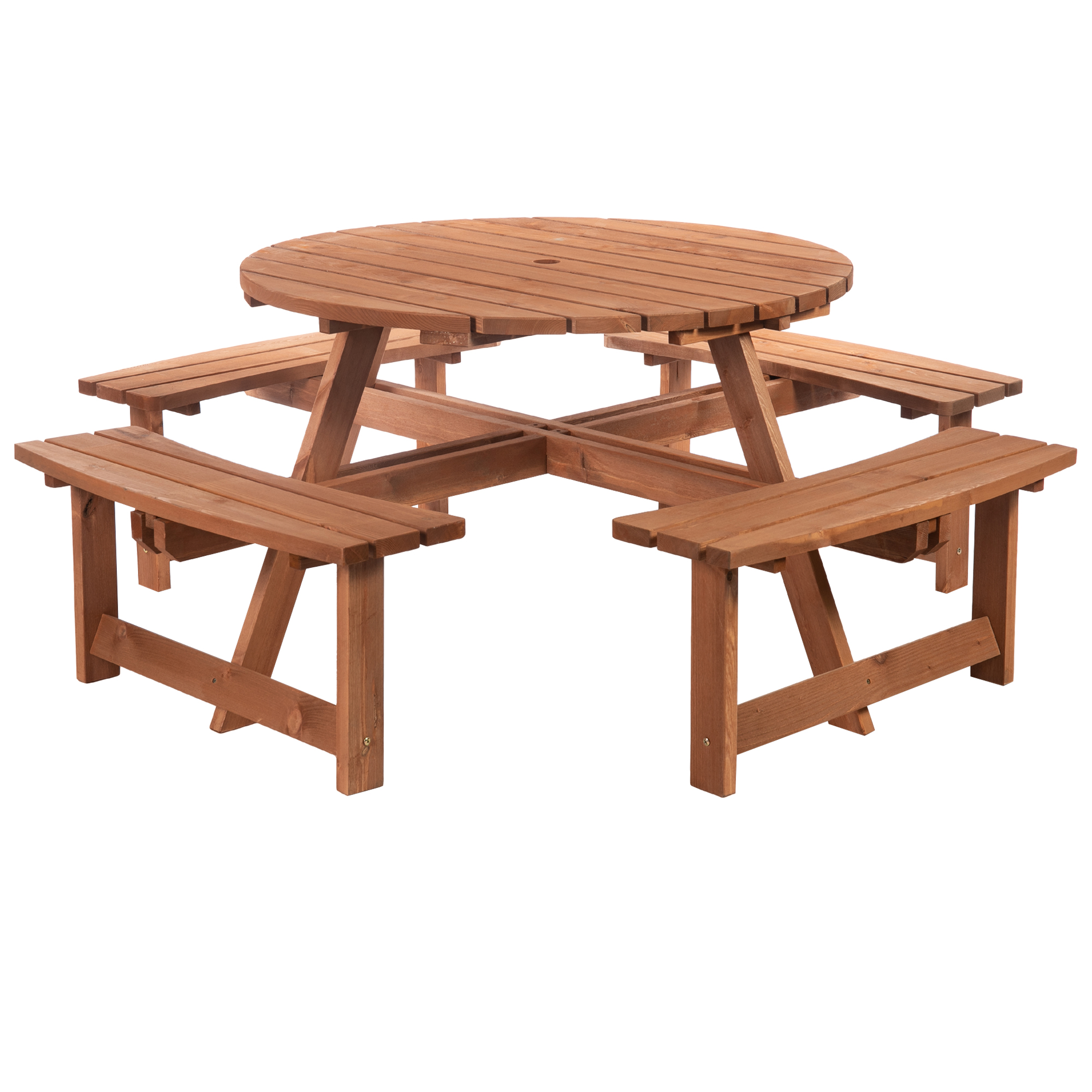 8 Seater Round Wooden Pub Bench Picnic Table Furniture Set for Outdoor Garden or Patio - Life Essentials