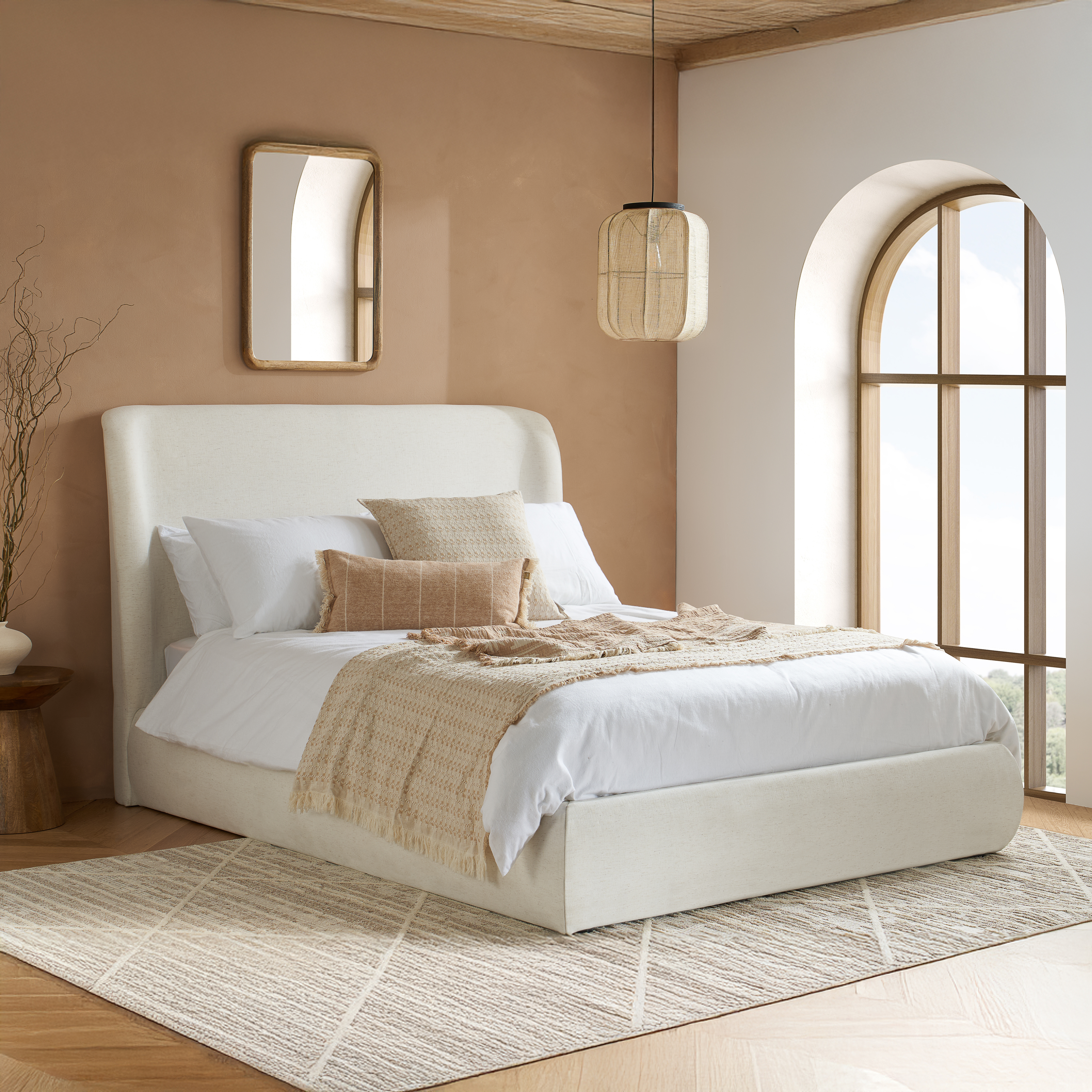 ORRINE Kingsize Fabric Ottoman Storage Bedframe - Cream - Birlea Essentials
