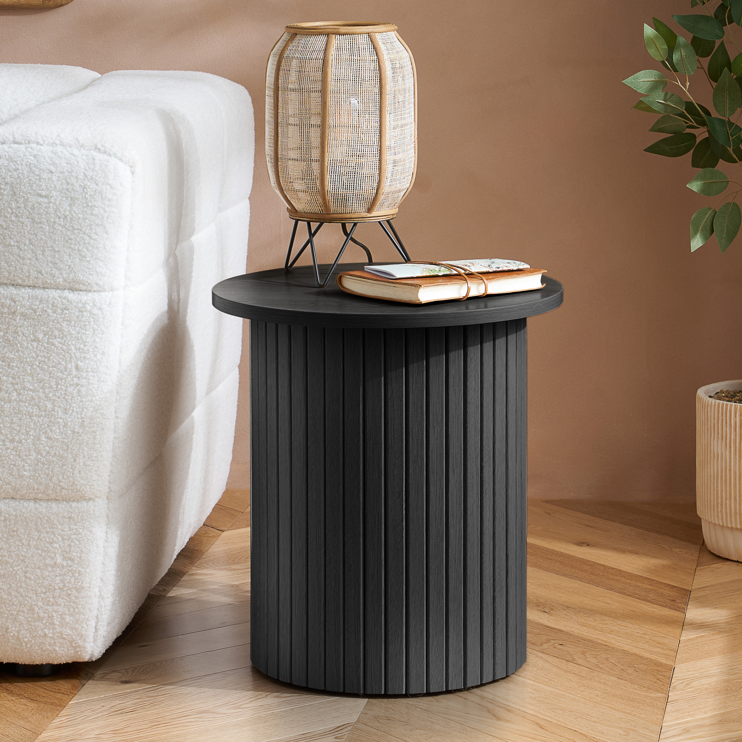 AUREN Fluted Side Table - Black - Birlea Essentials
