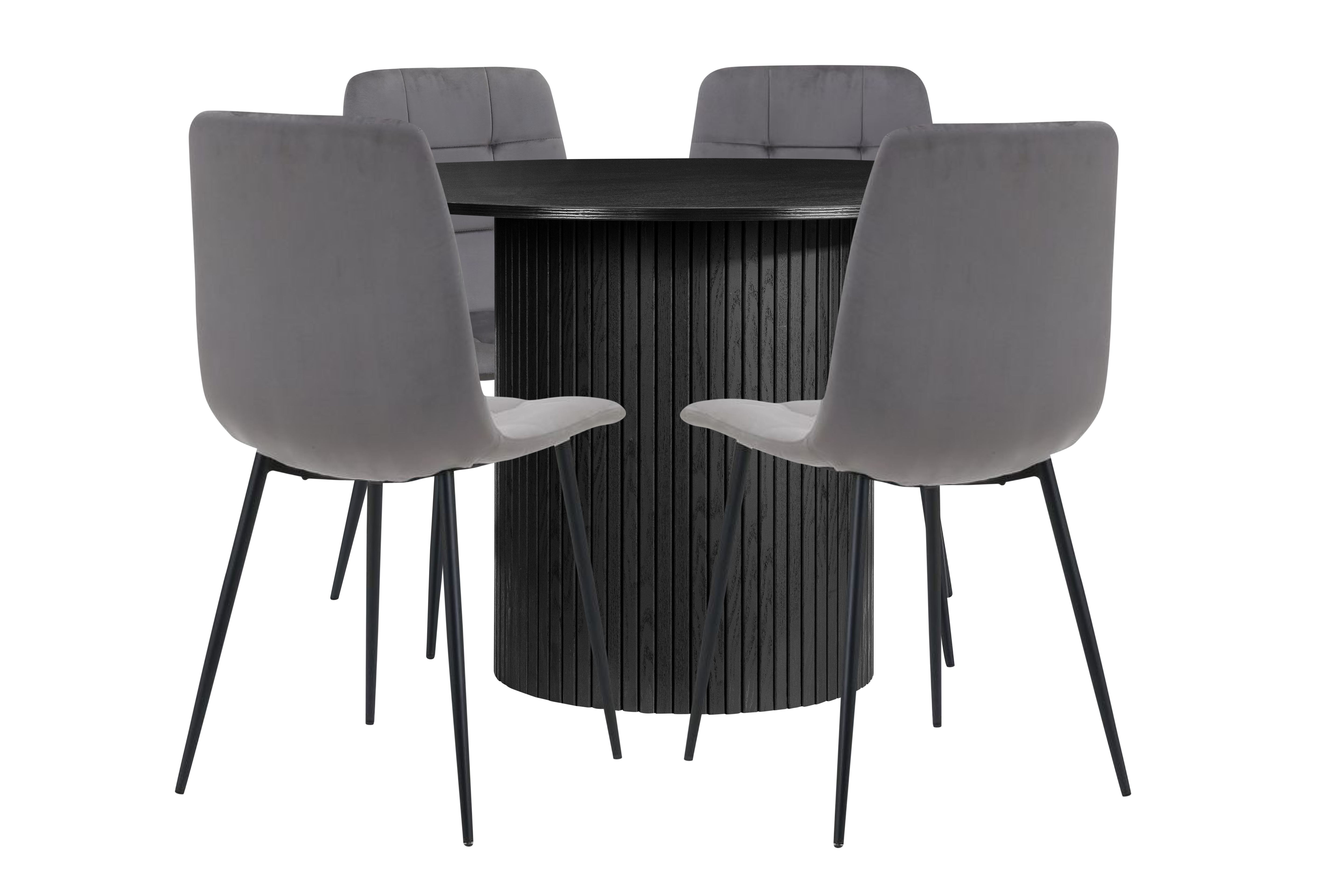 AUREN Fluted Round Dining Table with 4 Fabric Chairs - Black - Birlea Essentials