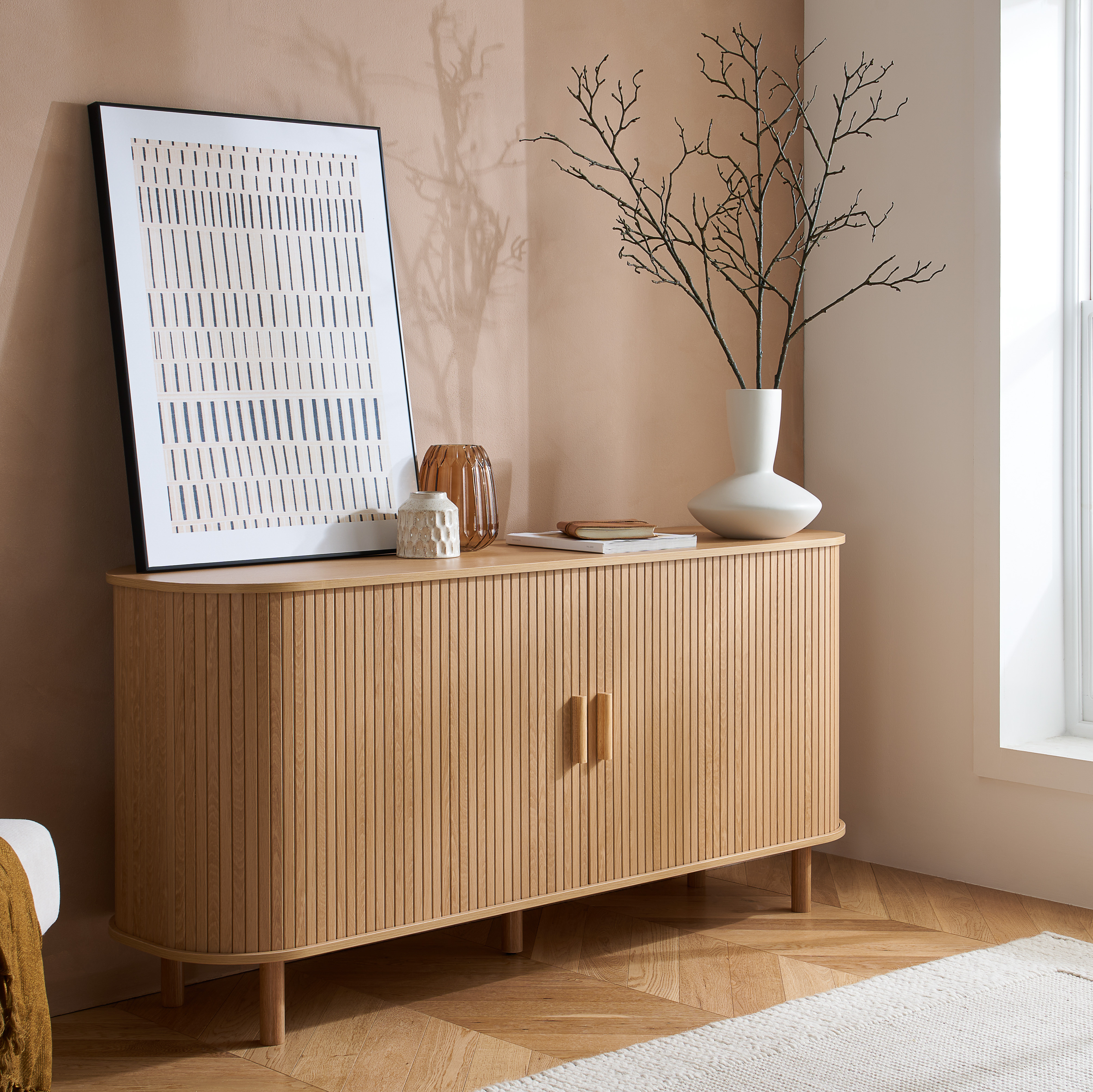 AUREN Fluted 2 Door Sideboard - Oak - Birlea Essentials