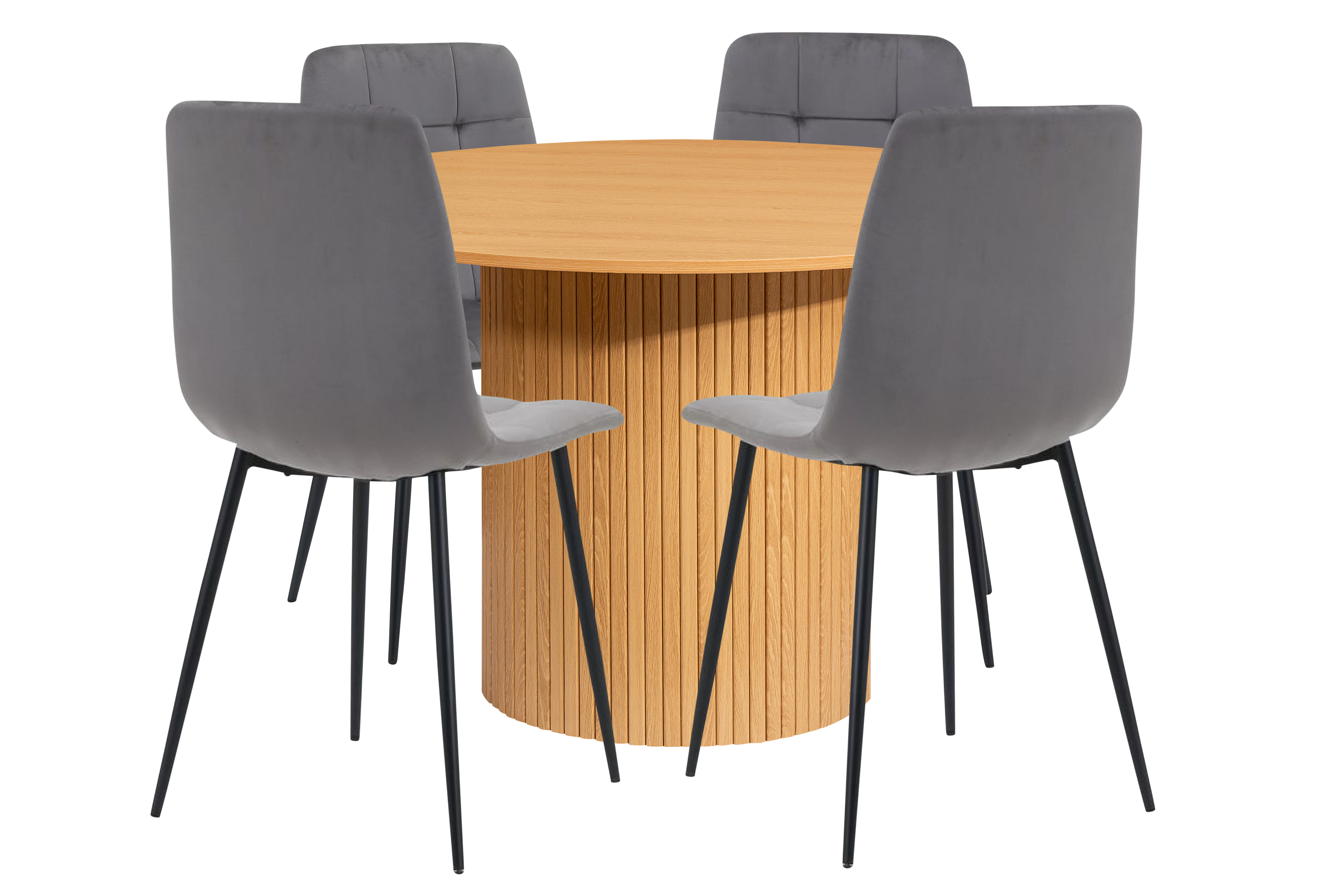 AUREN Fluted Round Dining Table with 4 Fabric Chairs - Oak - Birlea Essentials