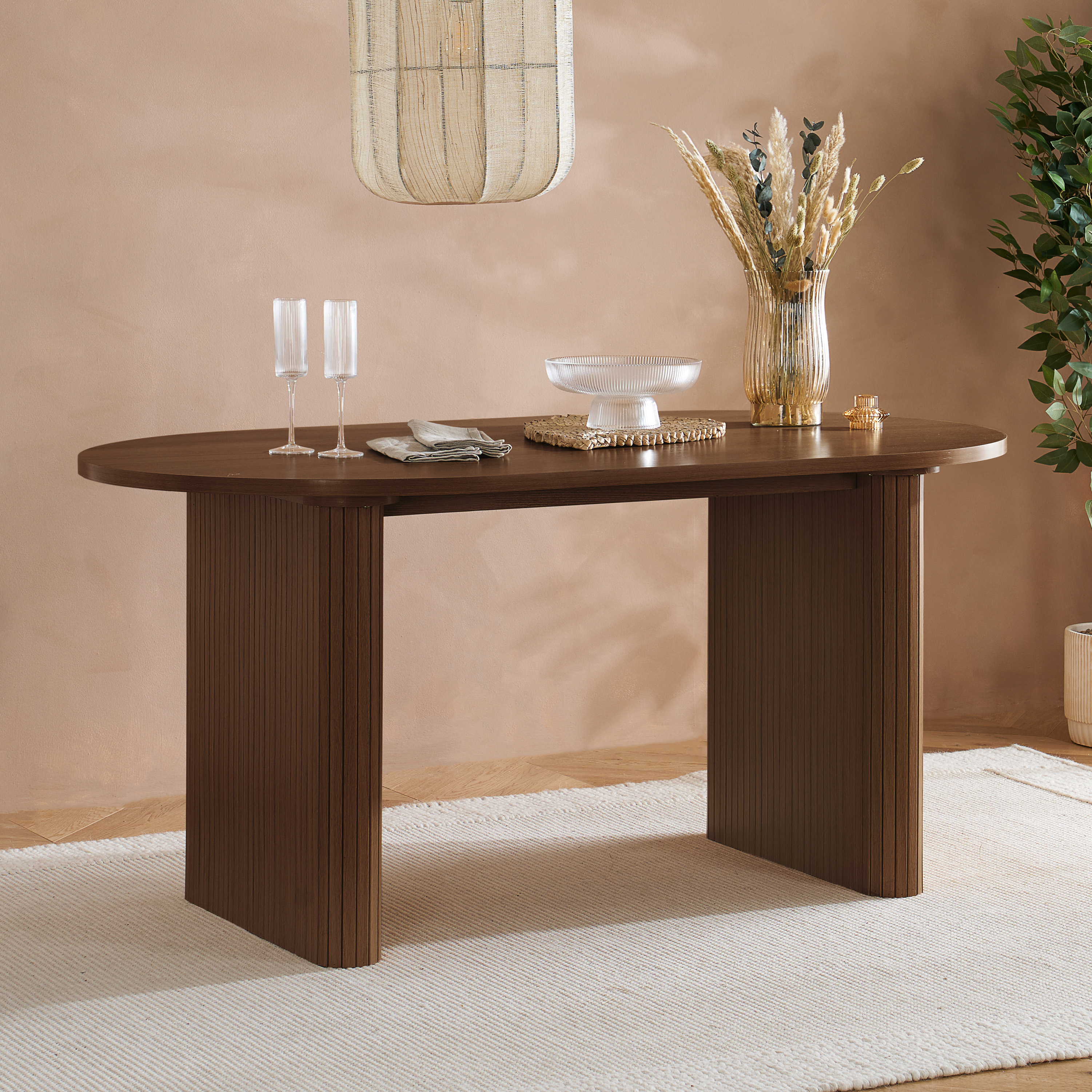 AUREN Fluted Oval Dining Table - Walnut