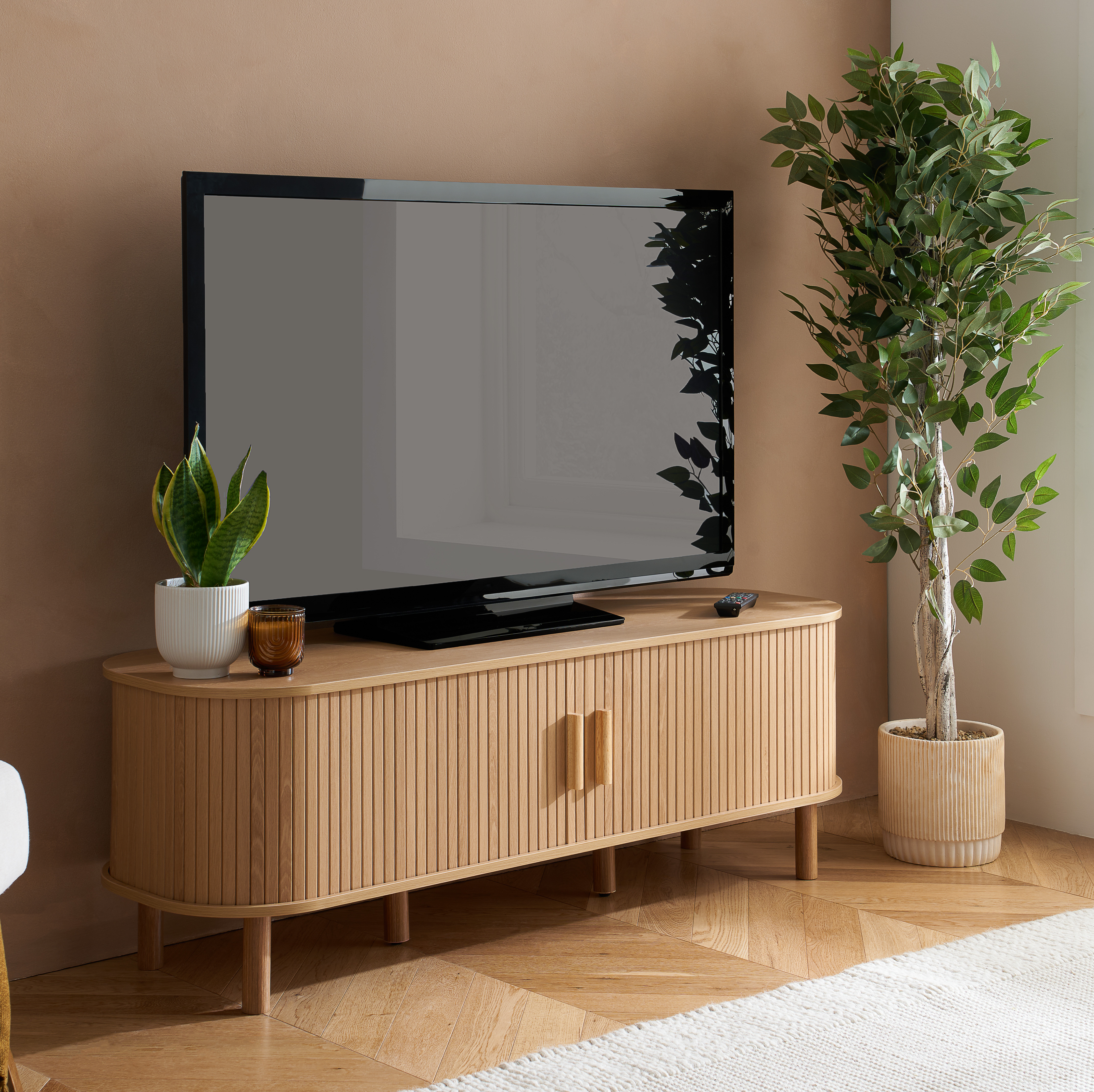 AUREN Fluted TV Unit - Oak - Birlea Essentials