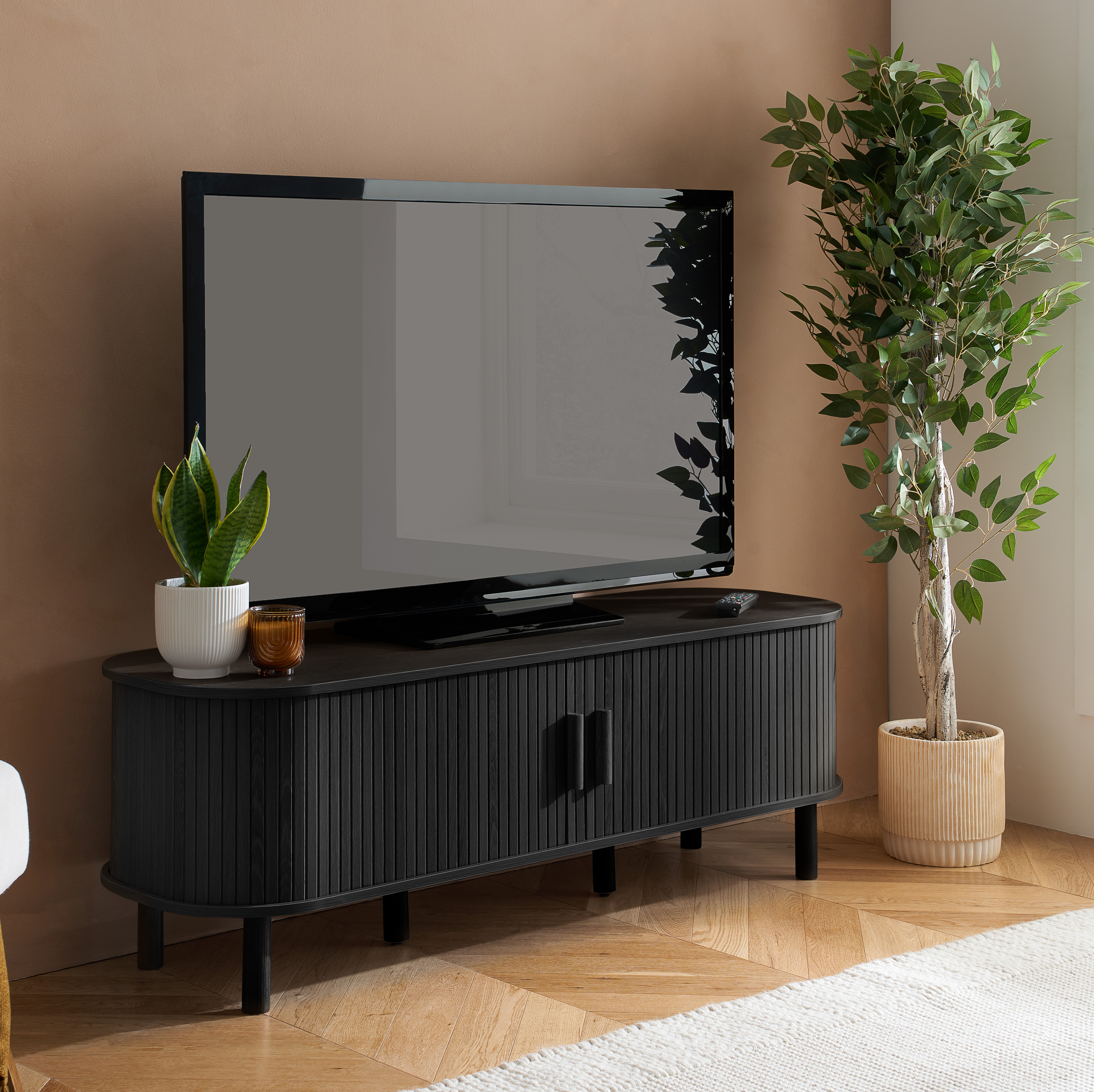 AUREN Fluted TV Unit - Black - Birlea Essentials