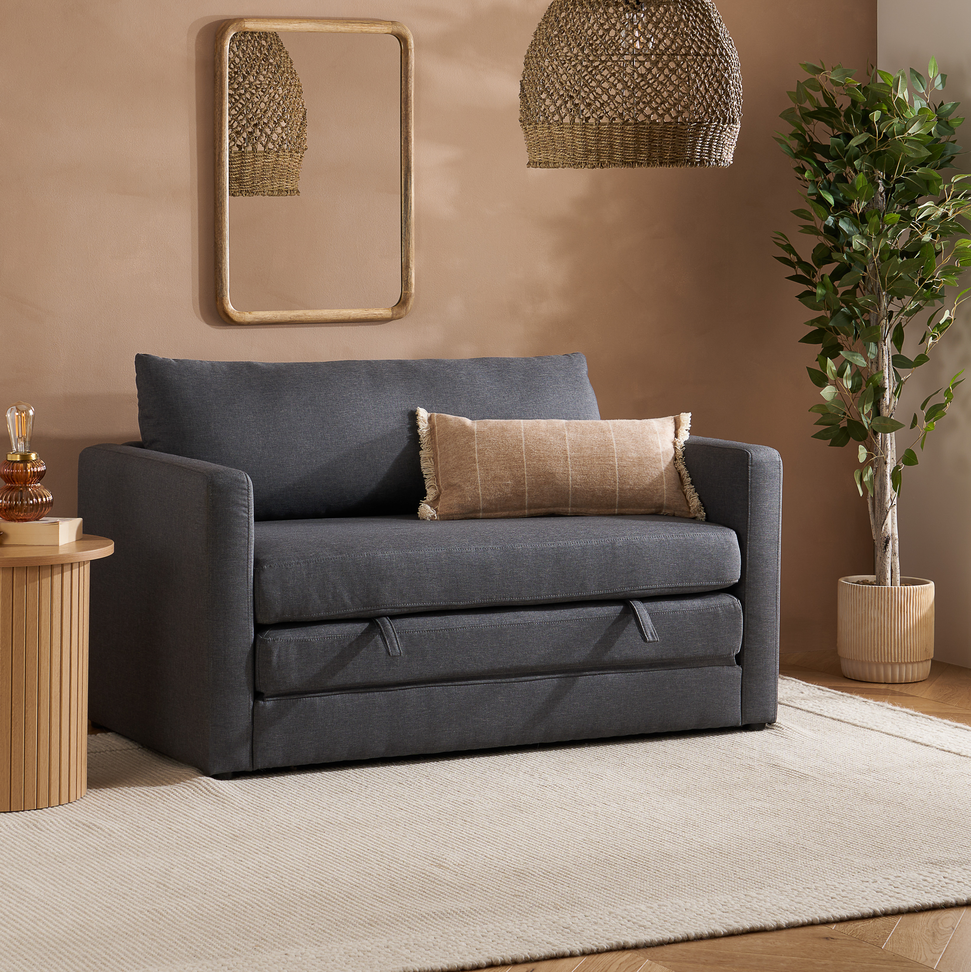 EVARN Fabric 2 Seater Sofabed - Grey - Birlea Essentials