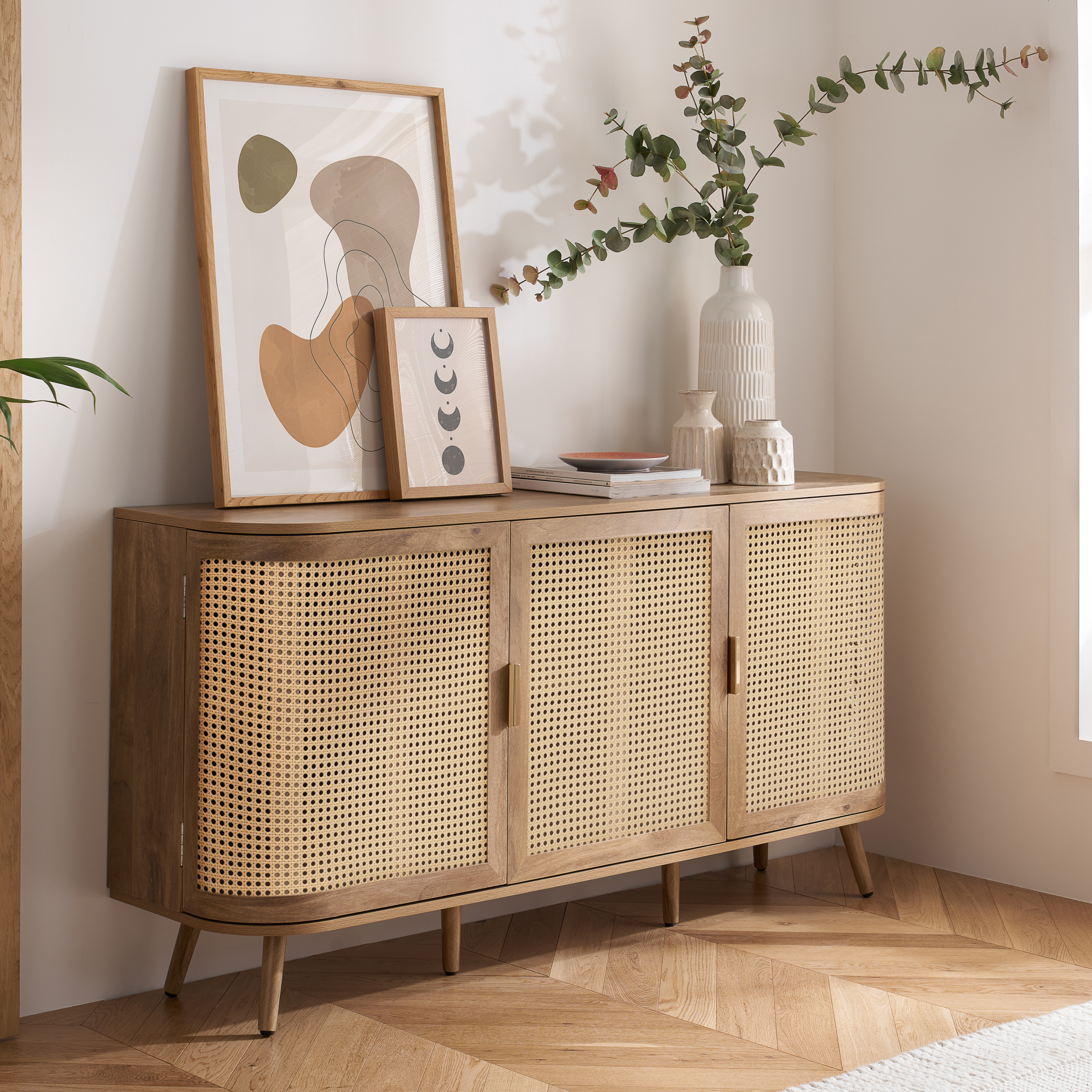 OTHLYN 3 Door Rattan Sideboard - Oak - Birlea Essentials