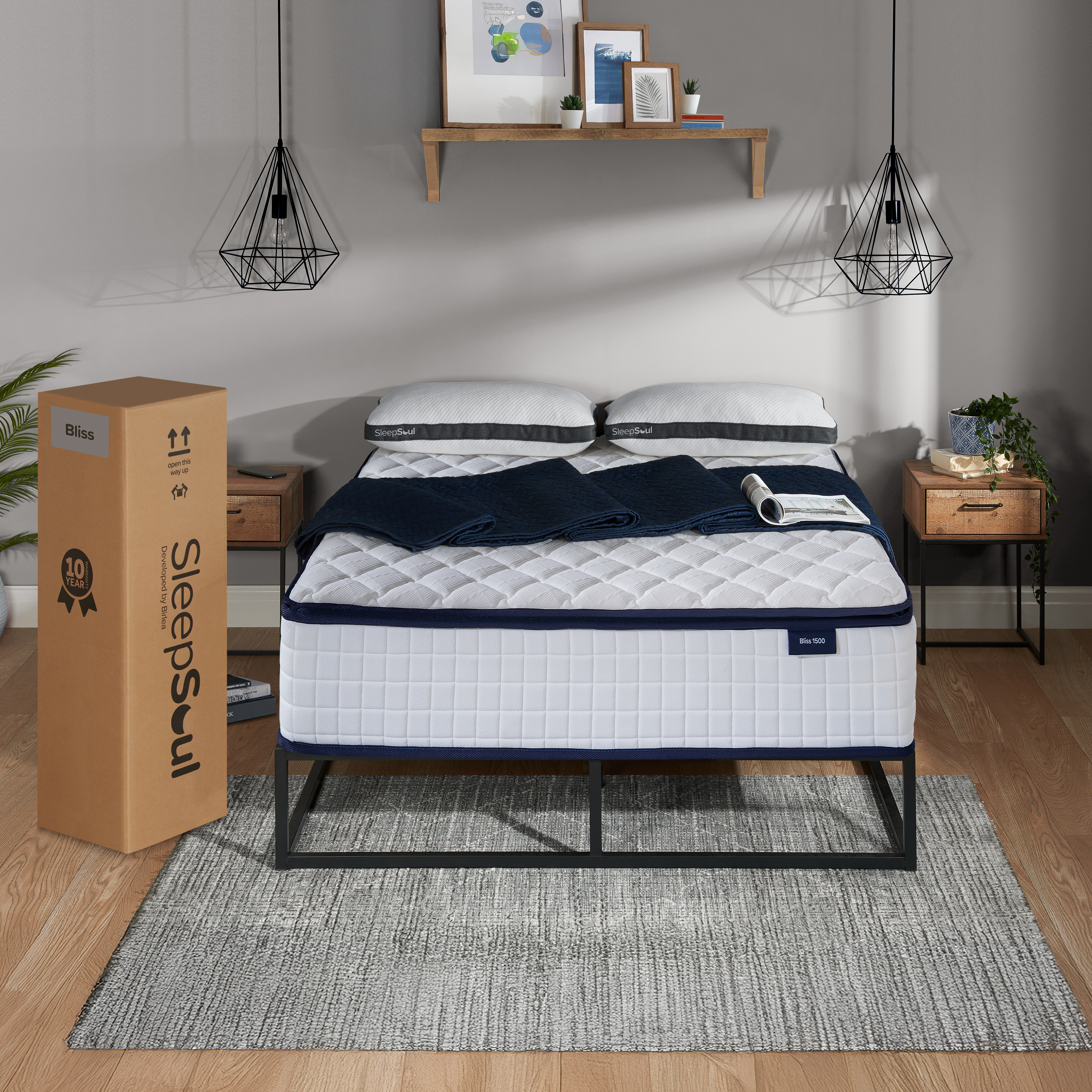 FENIXOR Super Kingsize Pocket Sprung Mattress 1500 Springs - White and Blue - Birlea Essentials