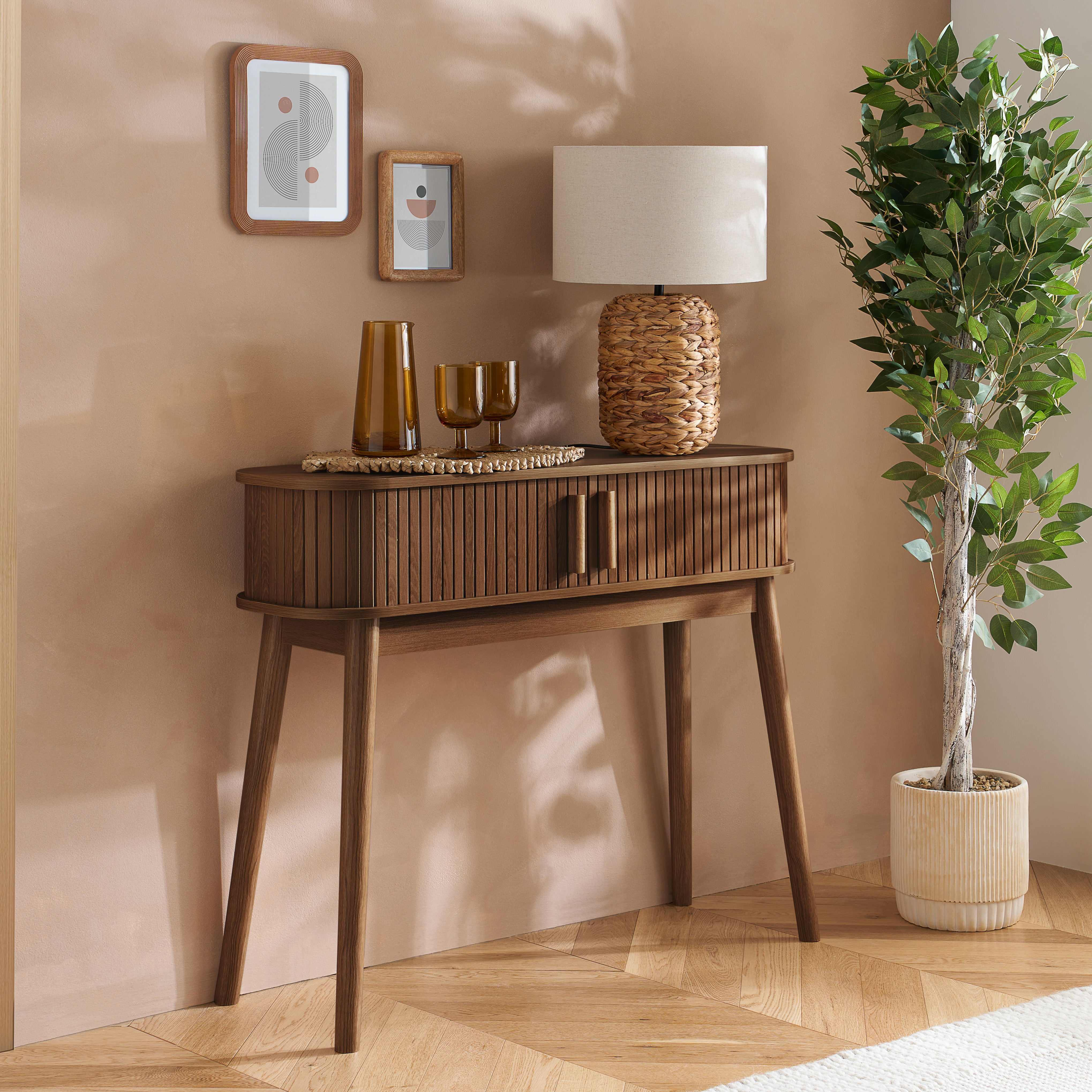 AUREN Fluted Console Table - Walnut - Birlea Essentials
