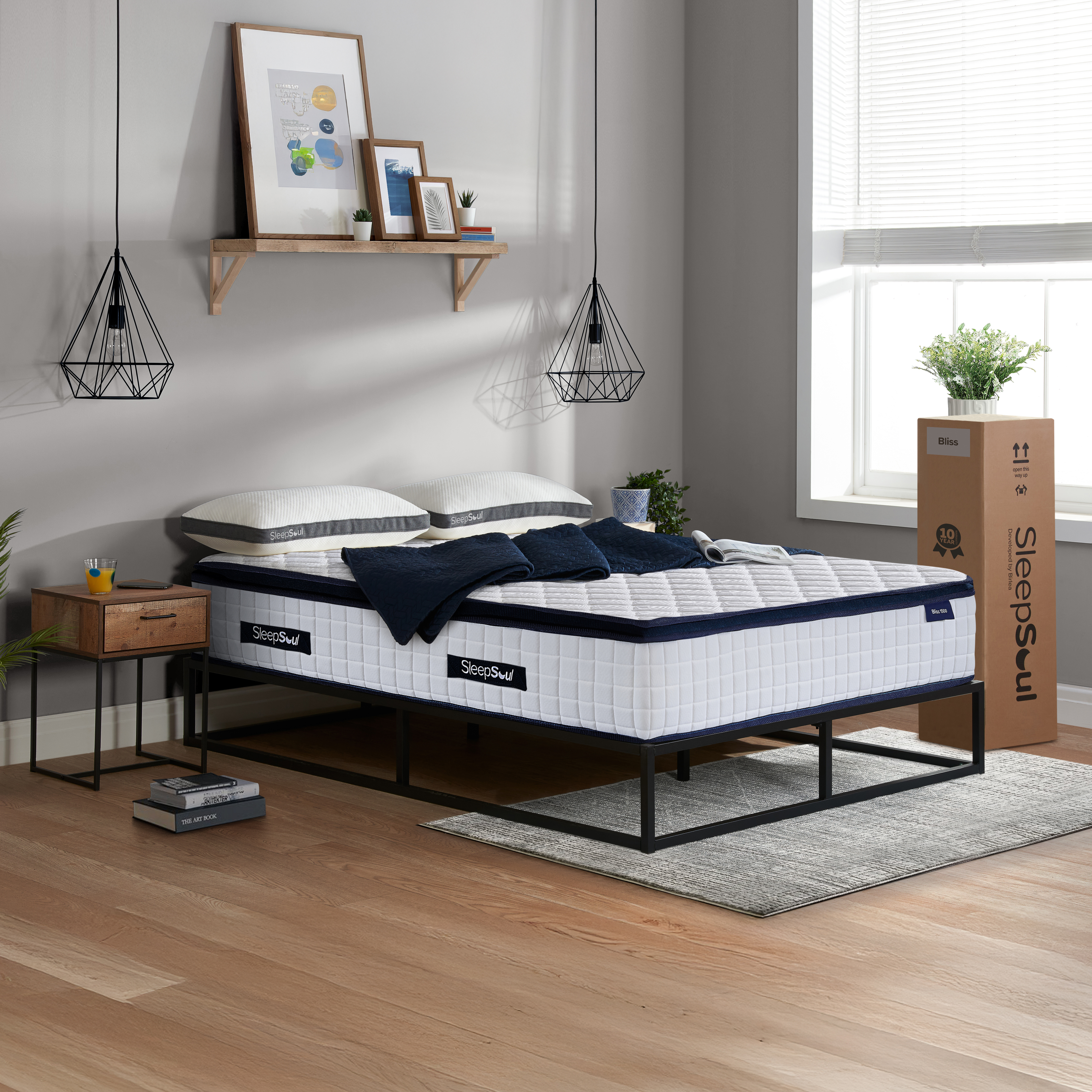 FENIXOR Small Double Pocket Sprung Mattress 1500 Springs - White with Blue - Birlea Essentials