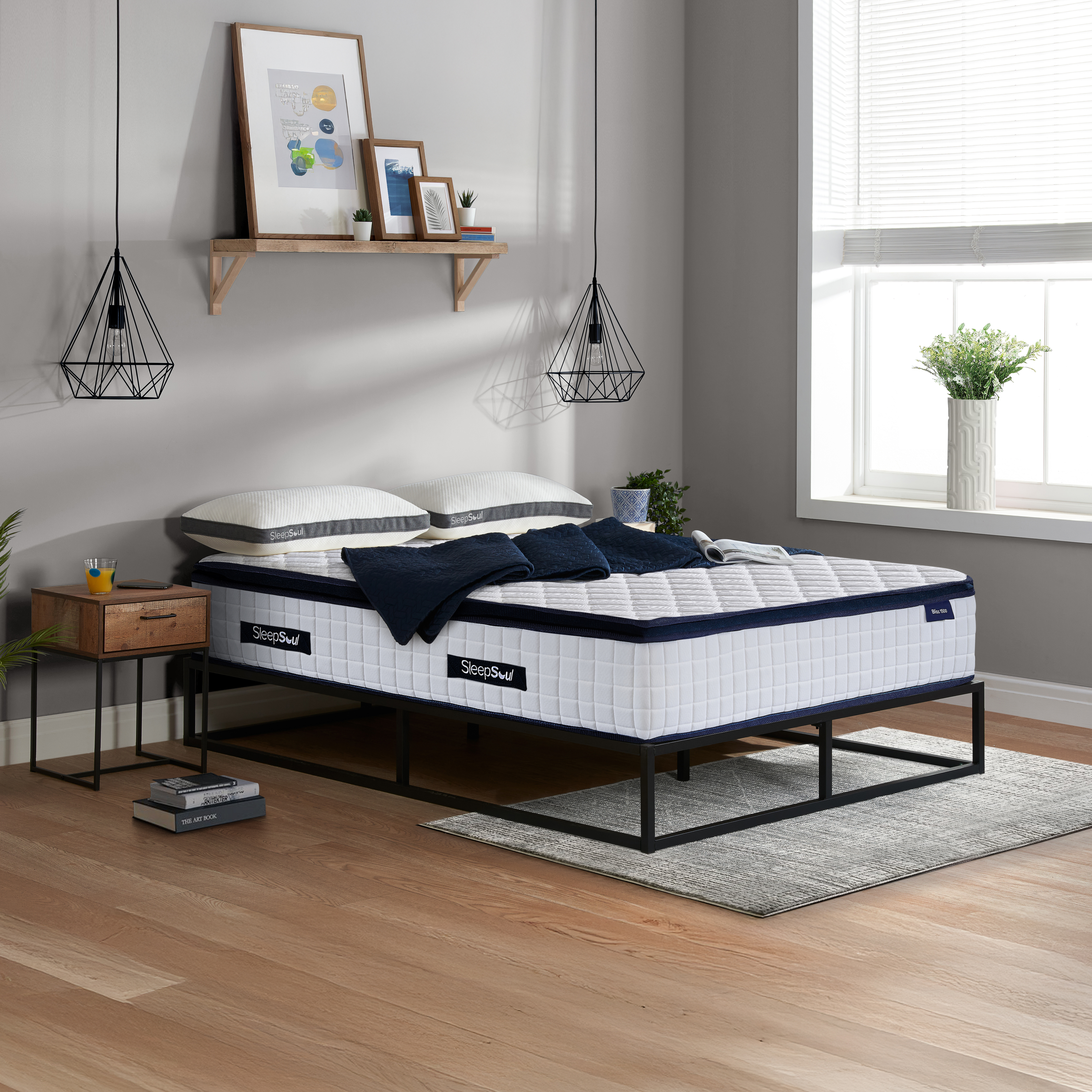 FENIXOR Double Pocket Sprung Mattress 1500 Springs - White and Black - Birlea Essentials