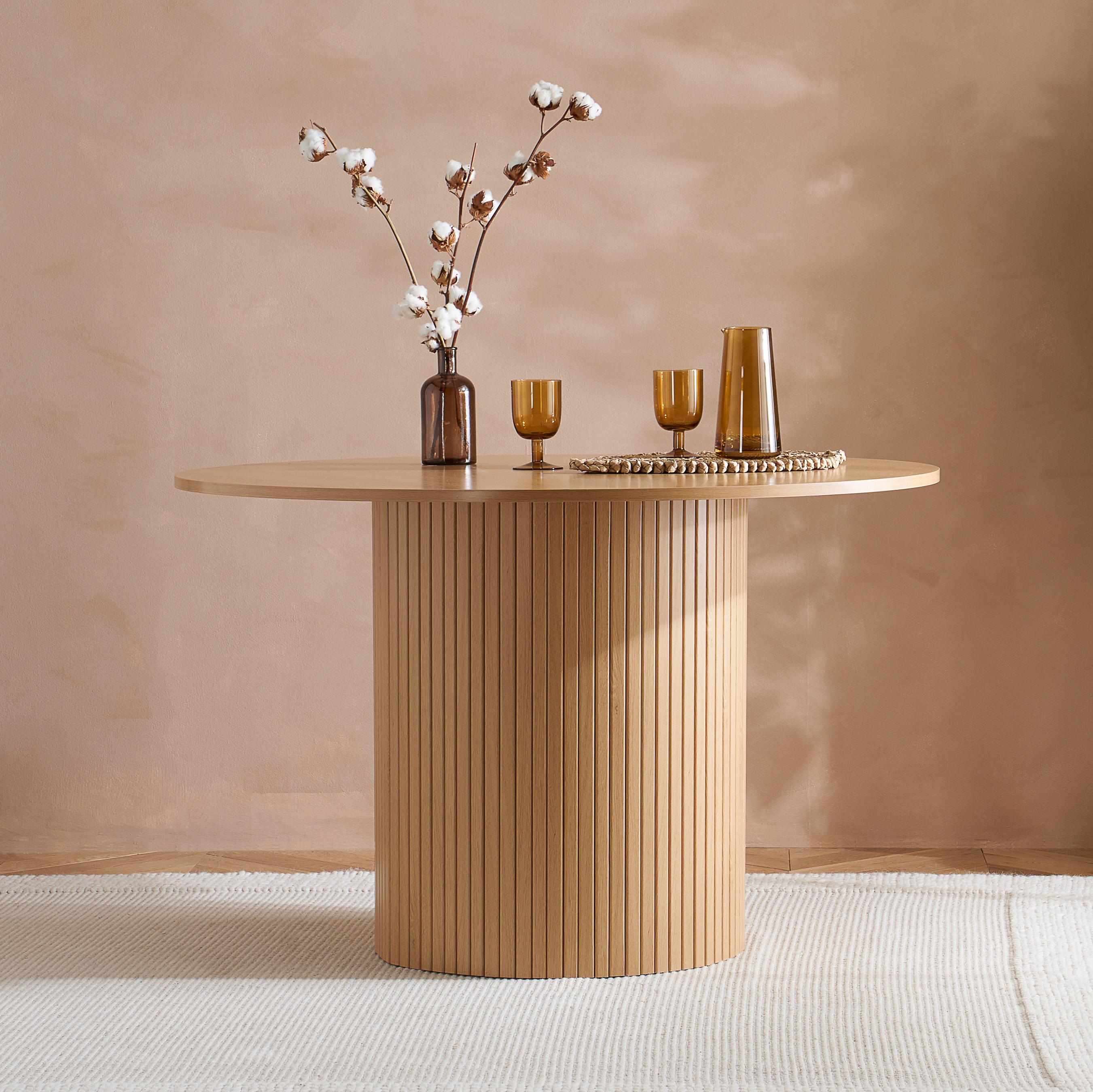 AUREN Fluted Round Dining Table - Oak - Birlea Essentials